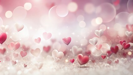 Aufkleber - A delicate backdrop of pink and white hearts floating against a soft, sparkling bokeh background.