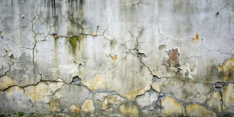 Poster - A distressed concrete wall with visible cracks, peeling paint, and patches of moss and lichen.