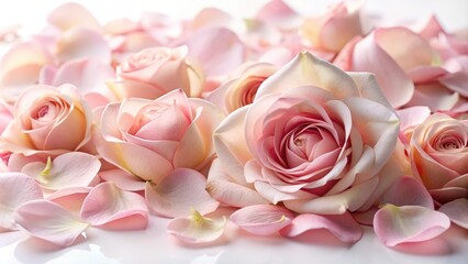 Poster - A delicate arrangement of soft pink roses and petals, showcasing their delicate beauty and natural charm