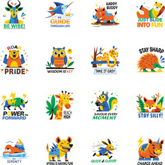  Bundle of Flat Style Zoo Animal Typography Stickers 
