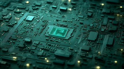 Poster - Close-up of a circuit board with a central processor.