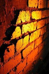 Wall Mural - Glowing Orange Brick Wall Texture Detail