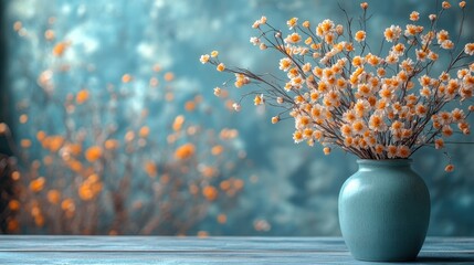 Aufkleber - A serene vase filled with delicate flowers against a soft, blurred background.