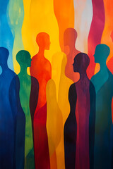 Poster - Vibrant silhouettes of diverse figures create a colorful abstract representation of unity and diversity