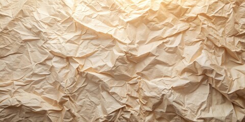 Poster - A Close-up of a Crumpled Light Brown Paper Texture with a Soft, Diffused Light Source