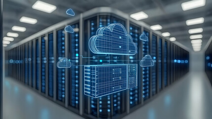 Poster - Cloud computing data center server room.