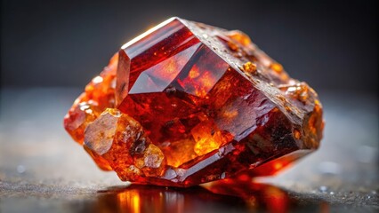 Poster - A fiery red gemstone with intricate crystal facets reflects light, showcasing the beauty of nature's artistry.