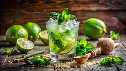 Sticker - A refreshing mojito cocktail garnished with fresh mint and lime, ready to be enjoyed on a warm day.