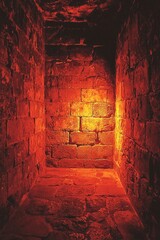 Sticker - Glowing Red Brick Wall Interior Passageway