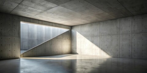 Poster - A minimalist concrete interior with a geometric window casting a diagonal shadow on the floor