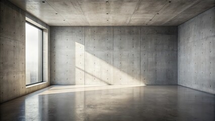 Leinwandbilder - A Minimalist Concrete Room with a Single Window and Sunbeams Streaming In