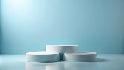 Poster - Three White Cylindrical Platforms on a Light Blue Background