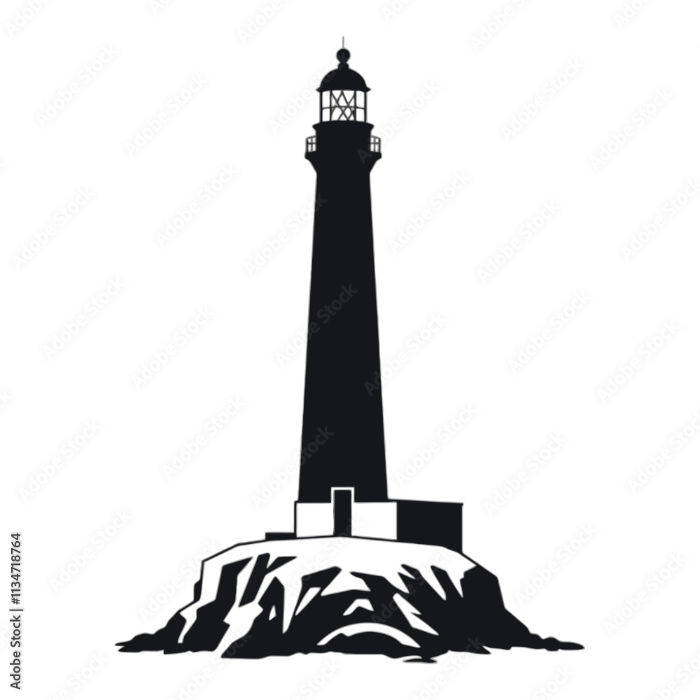 Lighthouse silhouette on a cliff, a beacon of hope and guidance. Stock ...