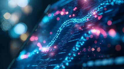 Poster - A vibrant digital visualization of data trends, with glowing lines and particles representing fluctuating metrics in a modern, tech-driven environment.