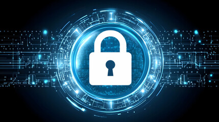 Poster - Cyber security concept glowing padlock in digital circuit.
