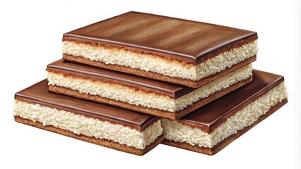 Aufkleber - A stack of chocolate-covered squares with a layer of creamy filling.  The texture is soft and fluffy, making this treat perfect for a satisfying snack.