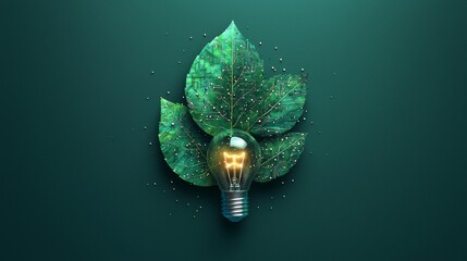 Fototapete - modern logo design combines green leaf light bulb represent green technology startup.