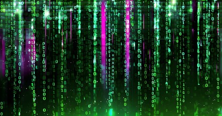 Poster - binary code cascading down like digital rain, representing data insights, vibrant hues