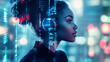 © Ade - Futuristic portrayal of a woman in a digital headset, highlighting AI-driven solutions and innovation in communication.