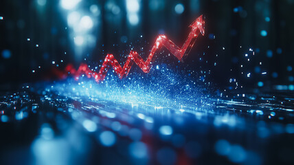 Poster - a red line with a red arrow pointing upward on a blue background