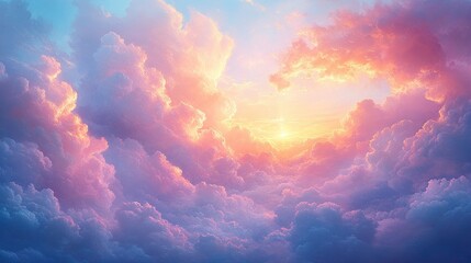 Fototapete - Dreamy Sky Cloud Pastel Colors Fantasy Background with Light Magic Rainbow Decor Nature Abstract Art