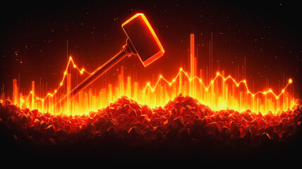 Poster - a hammer is shown in front of a pile of rocks and a series of graphs