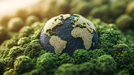 Canvas Print - Earth globe nestled in lush green moss, symbolizing environmental conservation.