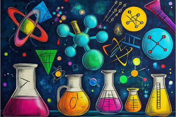 Wall Mural - Wissenschaftliche Illustration mit bunten Chemie-Elementen

