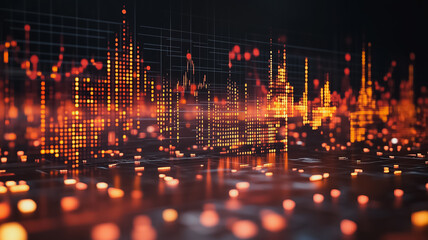 Poster - A cityscape with a lot of lights and a lot of dots