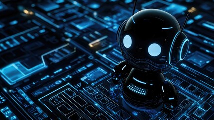 Poster - A futuristic, clean-lined AI robot icon on a digital interface, symbolizing advanced robotics in technology and user-friendly design. 