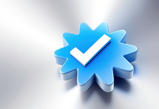 A vibrant, 3D rendered blue checkmark icon, set against a plain white background.