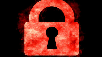 Poster - Fiery red padlock symbol on black background.