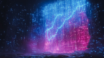 Poster - a blue and pink glowing object with a purple and blue stripe