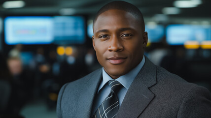 Poster - a man in a suit and tie is smiling at the camera. concept of professionalism and confidence