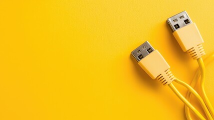Poster - vibrant yellow background with multicolor usb cables and connectors