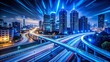 © Sirinporn - Captivating Low Light Photography of Luminous Blue Speed Trails Creating a Stunning Nighttime Urban Landscape with Motion and Energy in a Dynamic City Environment