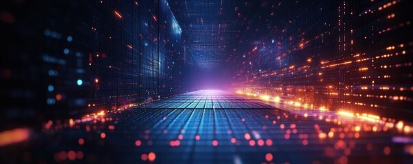 Poster - Futuristic Digital Cyberpunk Background for Technology Applications, Data Transfer, AI, and Multimedia Presentations