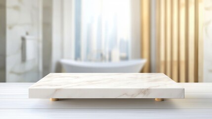 Poster - A minimalist marble surface in a bright, modern bathroom setting.