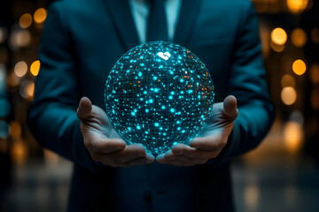 Poster - Man in suit holding glowing sphere.