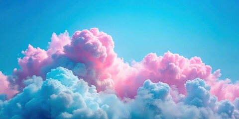 Wall Mural - Fluffy pink clouds on a serene blue background, clouds, pink, fluffy, sky, serene, peaceful, weather, soft, cotton candy