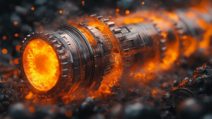 Poster - A piece of machinery is on fire, with the flames shooting out of it