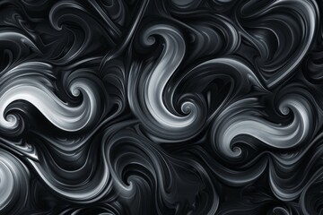 Poster - The intricate design showcases fluid black and silver swirls, creating an abstract yet harmonious composition that evokes a sense of movement and creativity.