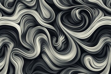Poster - Intricate patterns of black and gray swirl together, creating a visually dynamic surface that mimics the flow of liquid or soft textiles in an abstract design.