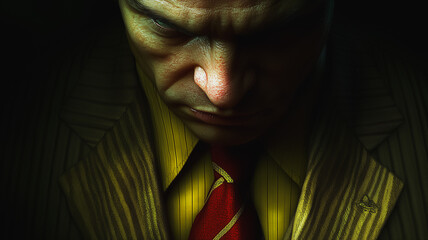 Poster - a man with a red tie and a serious expression