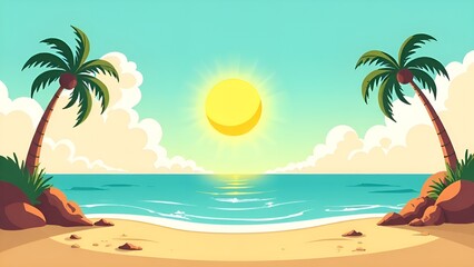 Beach background with palm trees and ocean view.