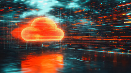 Poster - a computer generated image of a red cloud with a yellow center. the image is abstract and has a futu
