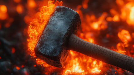 Poster - A black hammer is sitting on a pile of burning coals