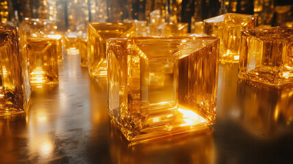 Poster - A close up of a bunch of golden cubes
