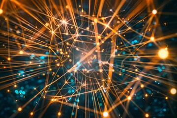 Poster - This artwork showcases a dynamic arrangement of glowing lines and dots, evoking a sense of technology and connectivity in a digital realm.