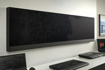 Poster - Modern black wall-mounted display in office setting.